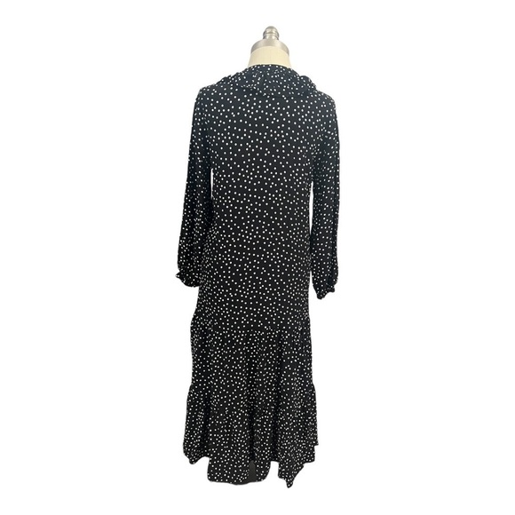 Zara Polka Dot Midi Dress Button Front Loose Flowy Black White Long Sleeves - Picture 4 of 9